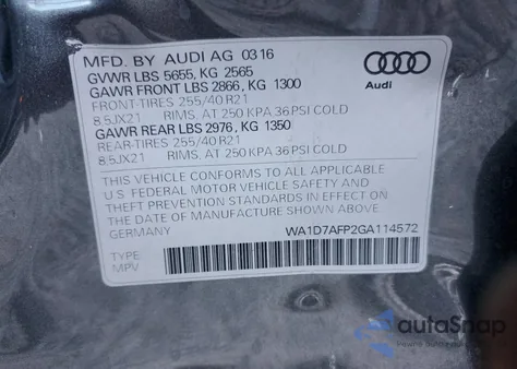 2016 Audi Q5 Premium Plus S-Line из США, поврежденный, VIN WA1D7AFP2GA114572